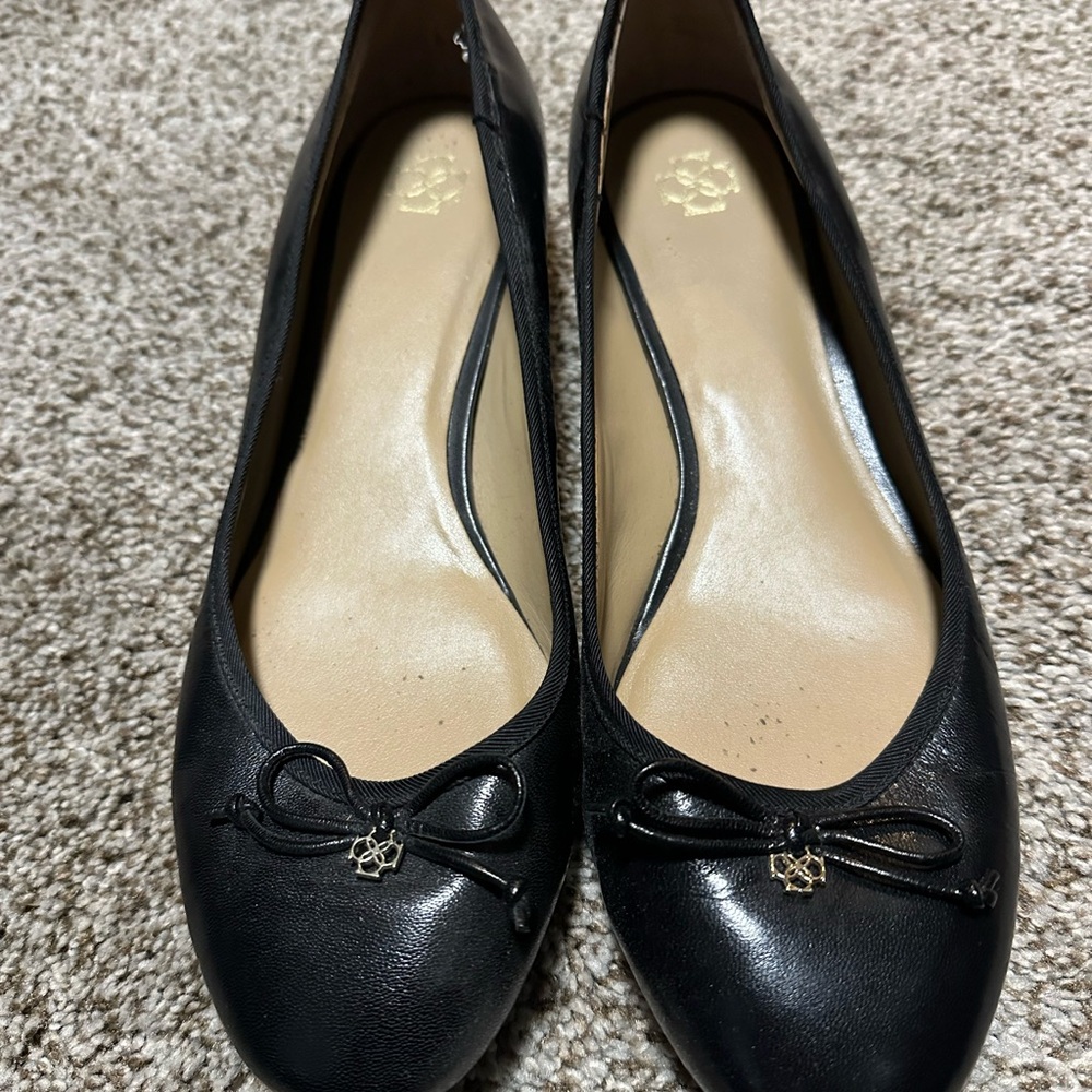 Elegant Black Leather Ballet Flats with Gold Heels
